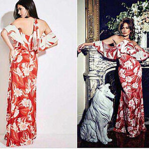 NWT Jenifer Lopez for Marciano Ruffle Long Red Floral Maxi Dress Women Size XS